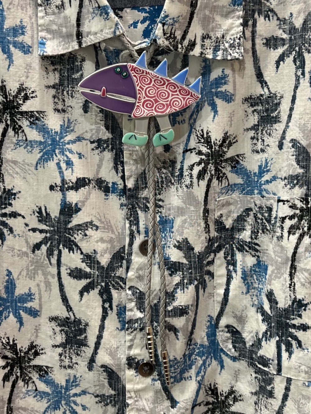 Bolo Tie, Fused Glass Character, Vintage 90’s, Local Artist